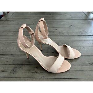 Tory Burch Ellie Stiletto Heel Ankle Strap Blush Pink Leather Sandals Heels Size